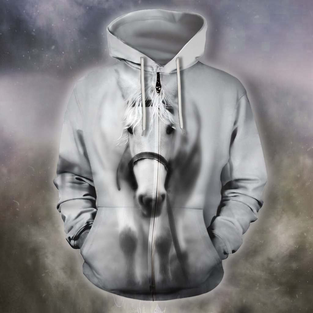 3D All Over Print White Horse Shirts