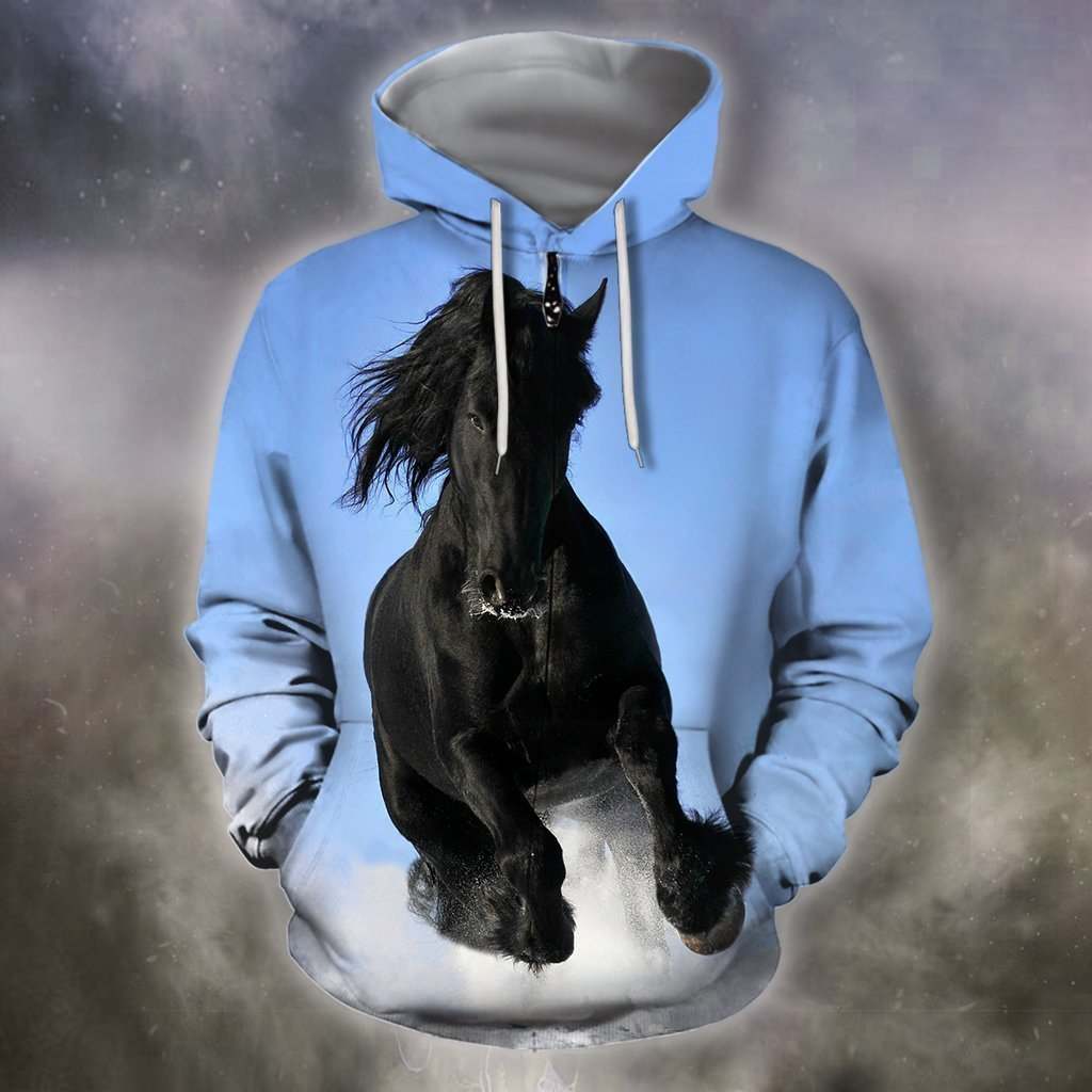3D All Over Print Black Horse Blue Sky Shirts