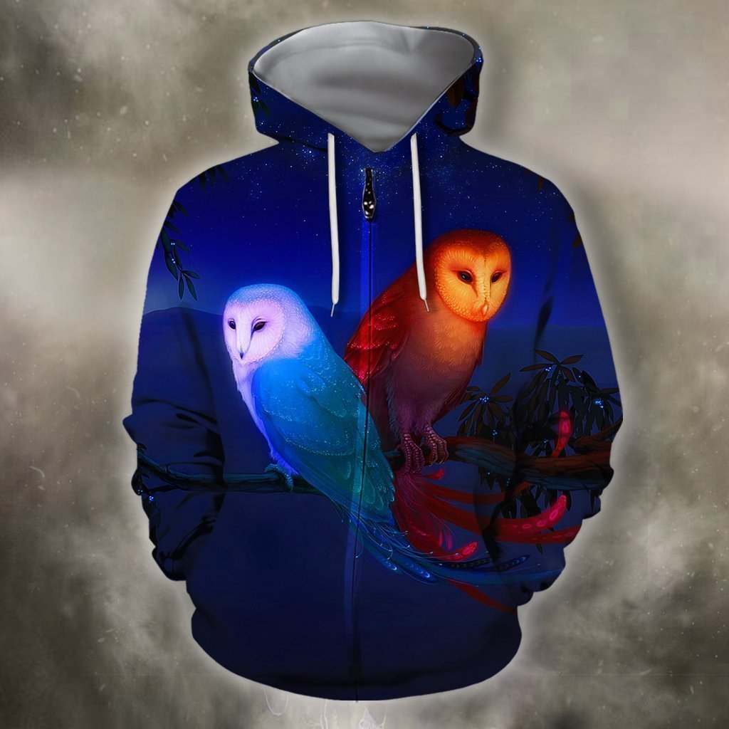 3D All Over Print Couple Owl Shirts