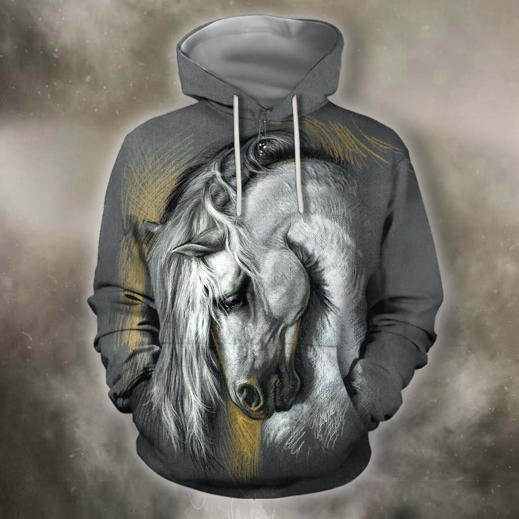3D All Over Print White Horse Shirts