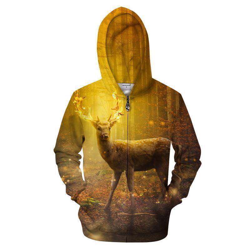 3D All Over Print Fire Deer Fantasy Hoodie