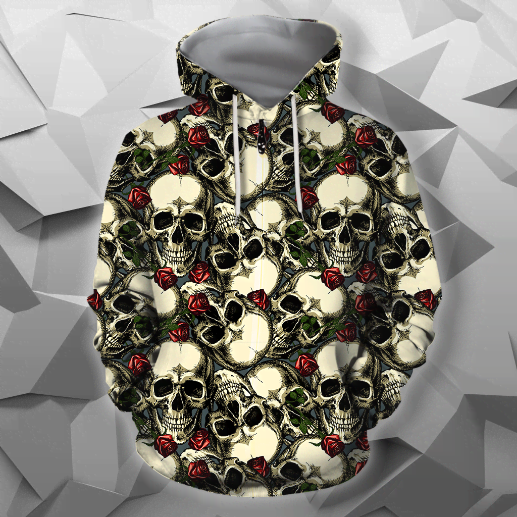 3D All Over Print Black Roses And Skulls Shirts