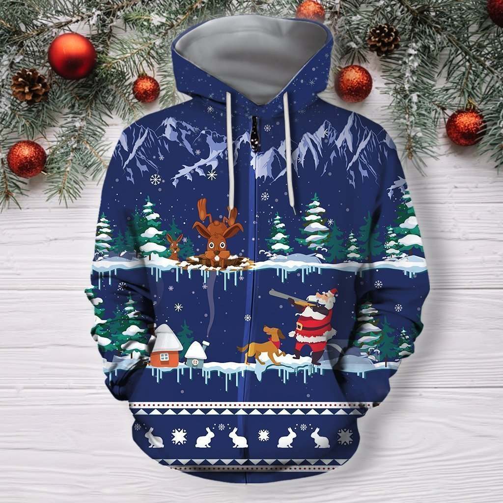 3D All Over Print Blue Rabbit Hunting Hoodie