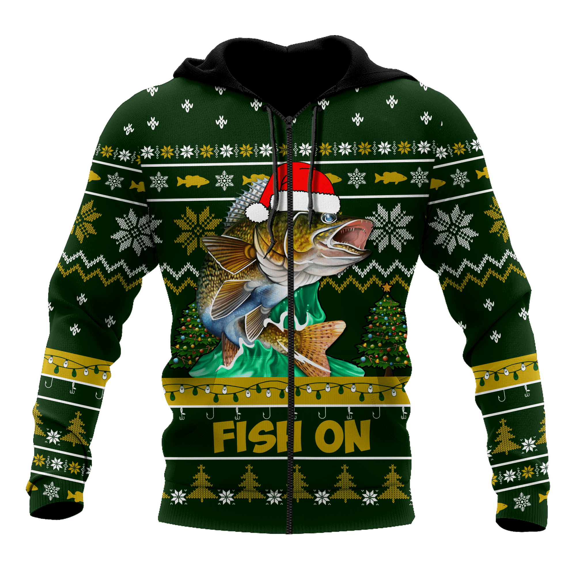 Awesome Hoodie Walleye Fishing Fish on Christmas for Men and Women HBC349