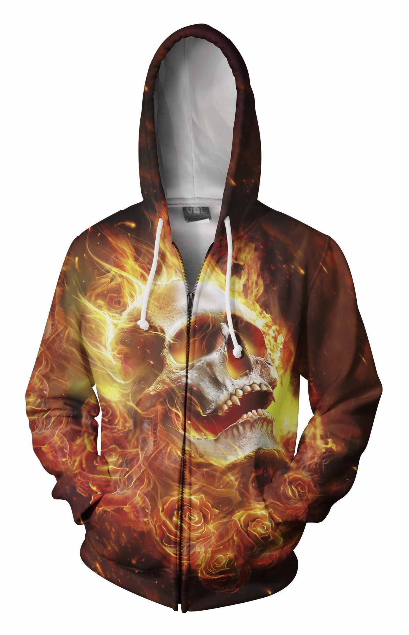 3D All Over Printing Skull Fire Hoodie