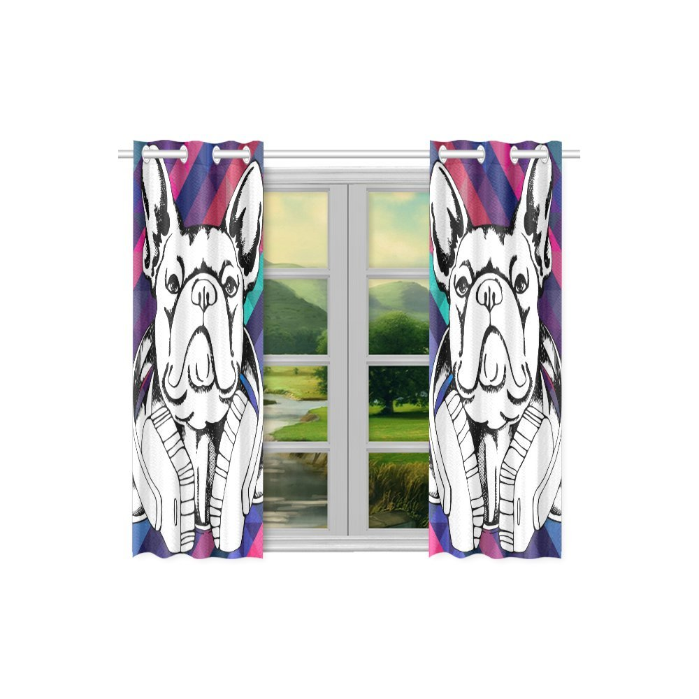 Awesome hoodied Cute Puppy French Bulldog Window Curtains Printed 3D Grommet Window Curtains - NQC004