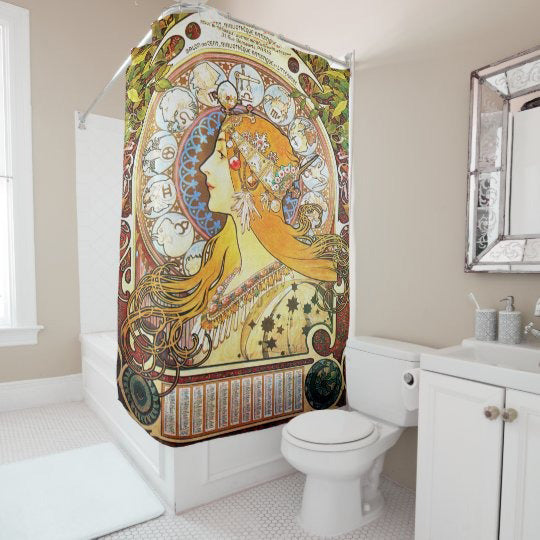Awesome hoodie-Alfons Mucha 1896 Zodiac- All Printed 3D Grommet Shower Curtains- THC001