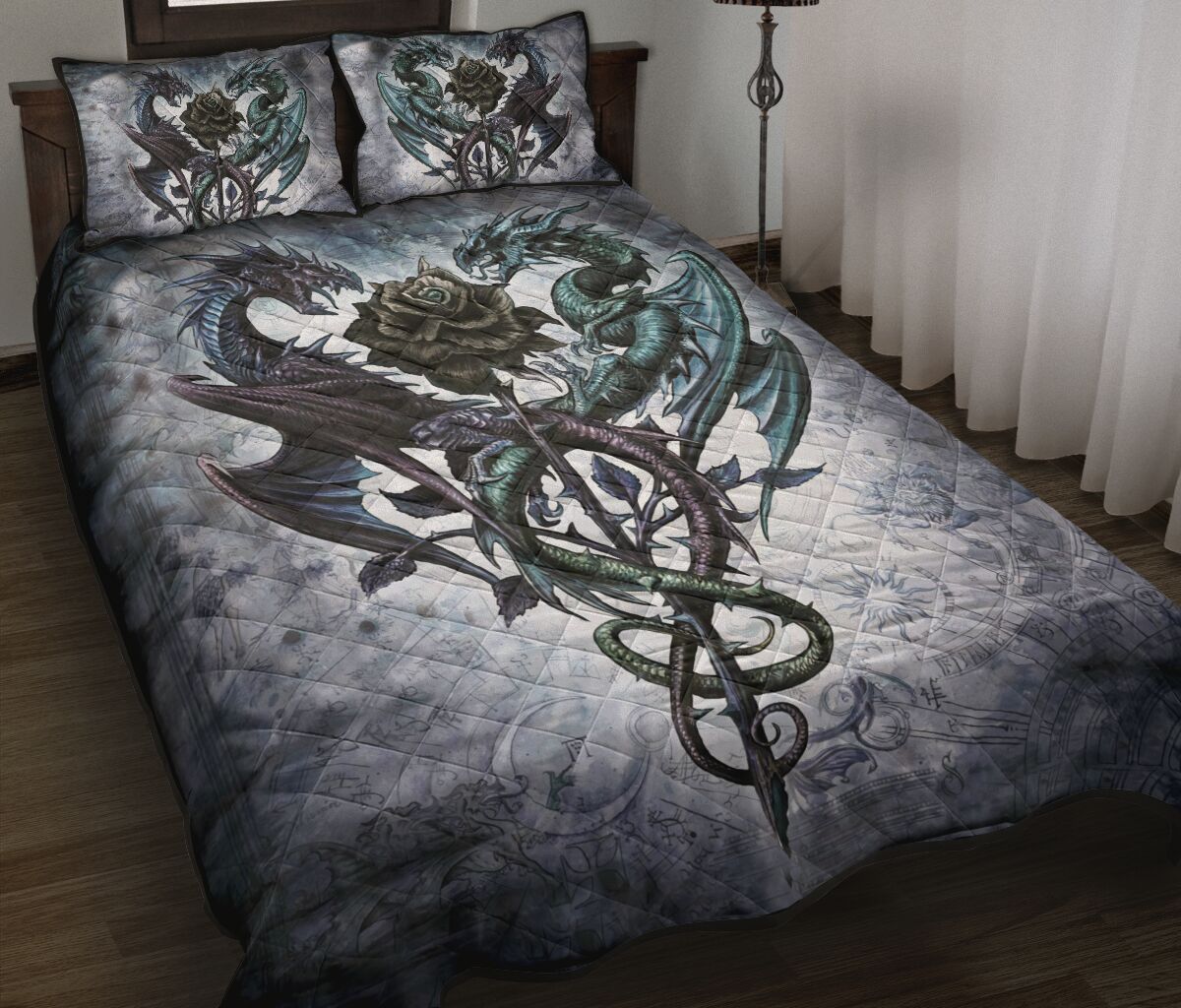 Awesome Hoodied Treble Clef And Hummingbirds Quilt Bed Set Dragon Cuble HDQ013
