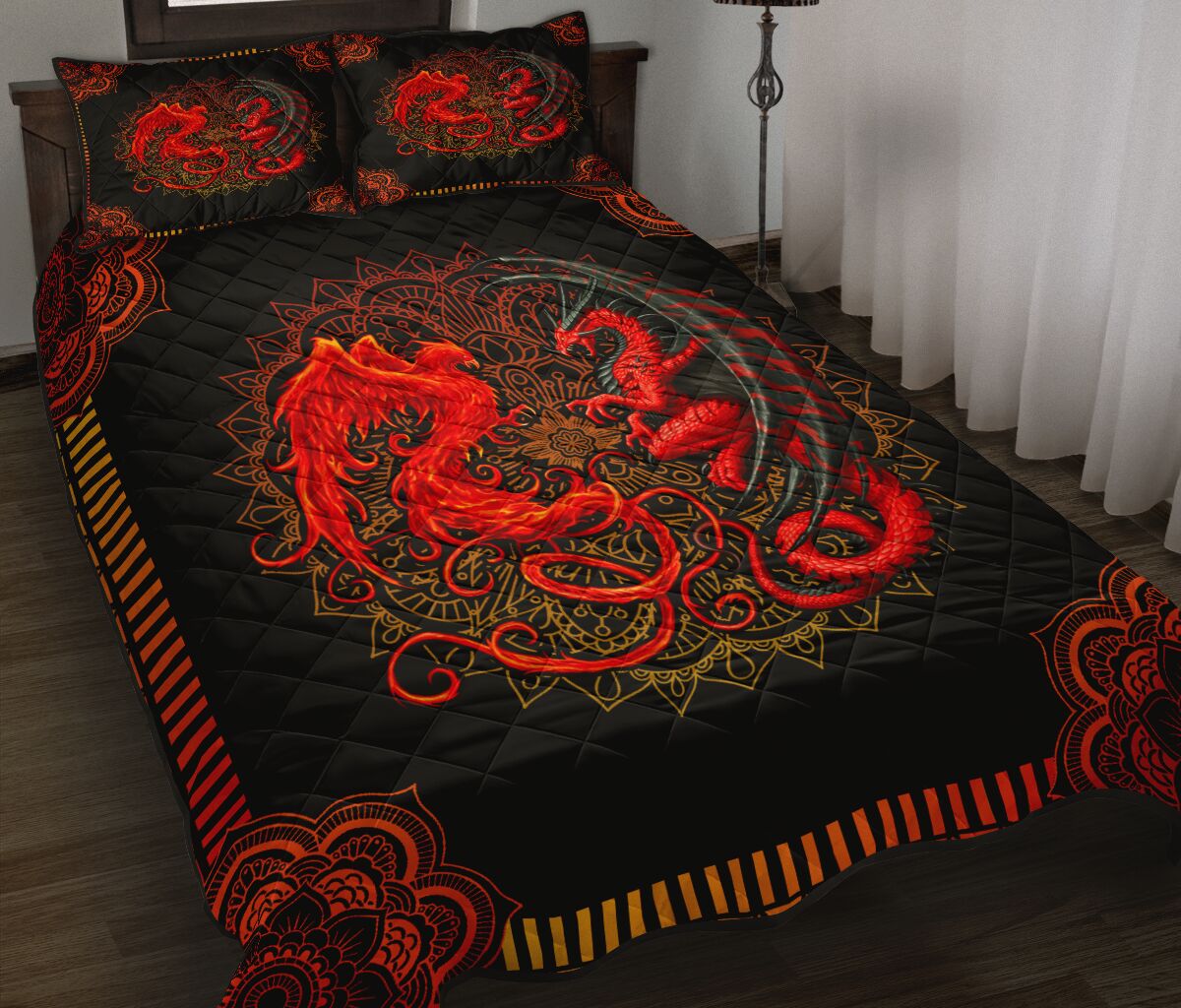 Awesome Hoodied Treble Clef And Hummingbirds Quilt Bed Set Dragon And Phoenix HDQ018