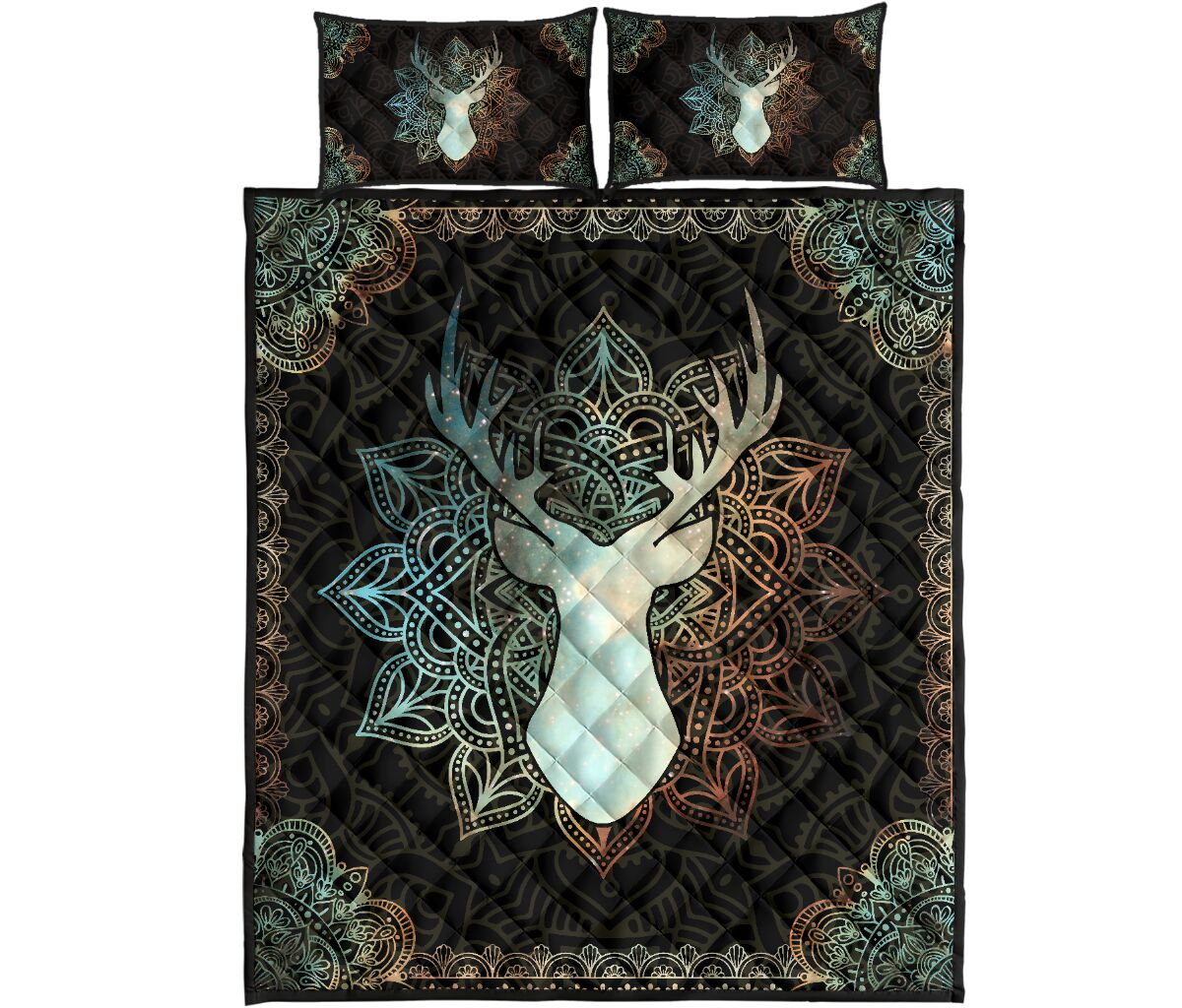 Awesome Hoodied Deer Mandala Quilt Bed Set - NQBD001