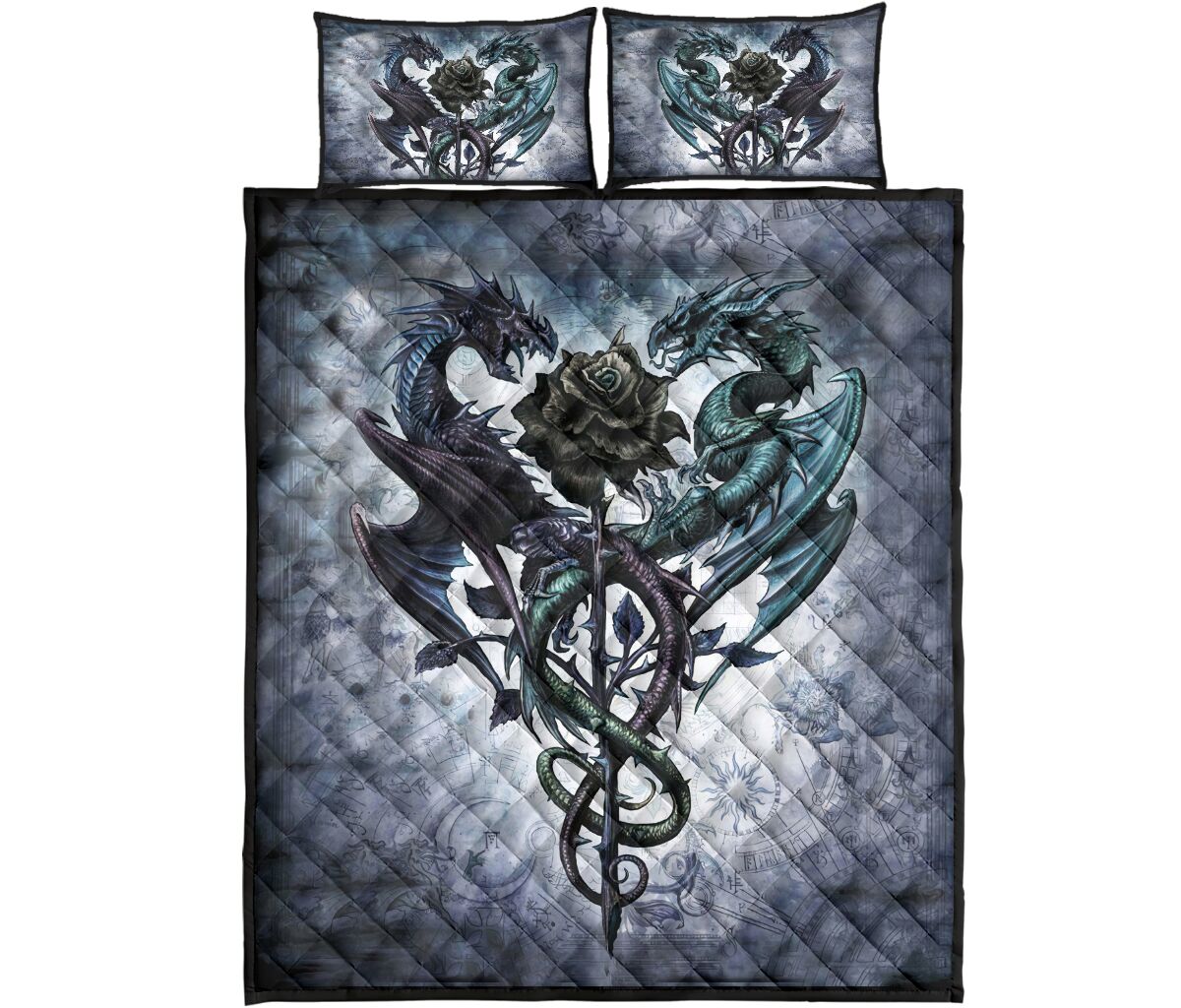 Awesome Hoodied Treble Clef And Hummingbirds Quilt Bed Set Dragon Cuble HDQ013