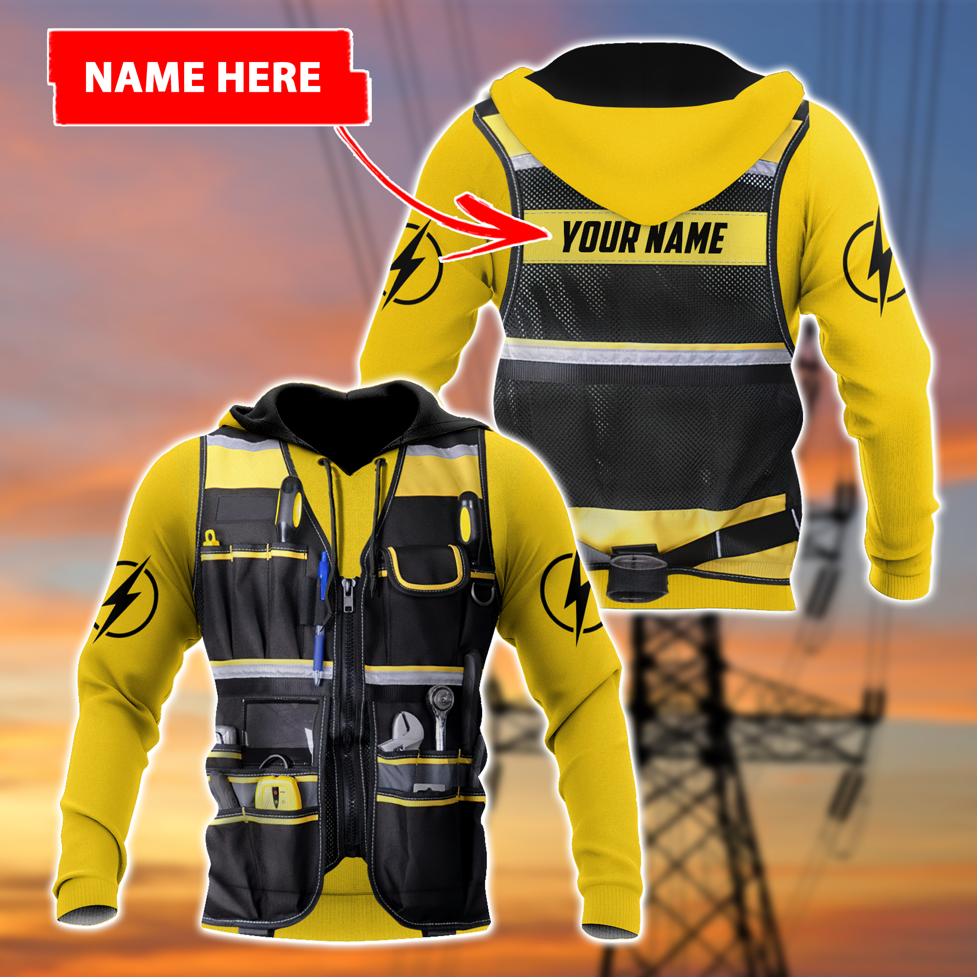 Awesome Hoodie 3D All Over Print Electrician - Customize Name for Men and Women Hoodie, T-Shirt, Zip Hoodies, Sweatshirt DC075