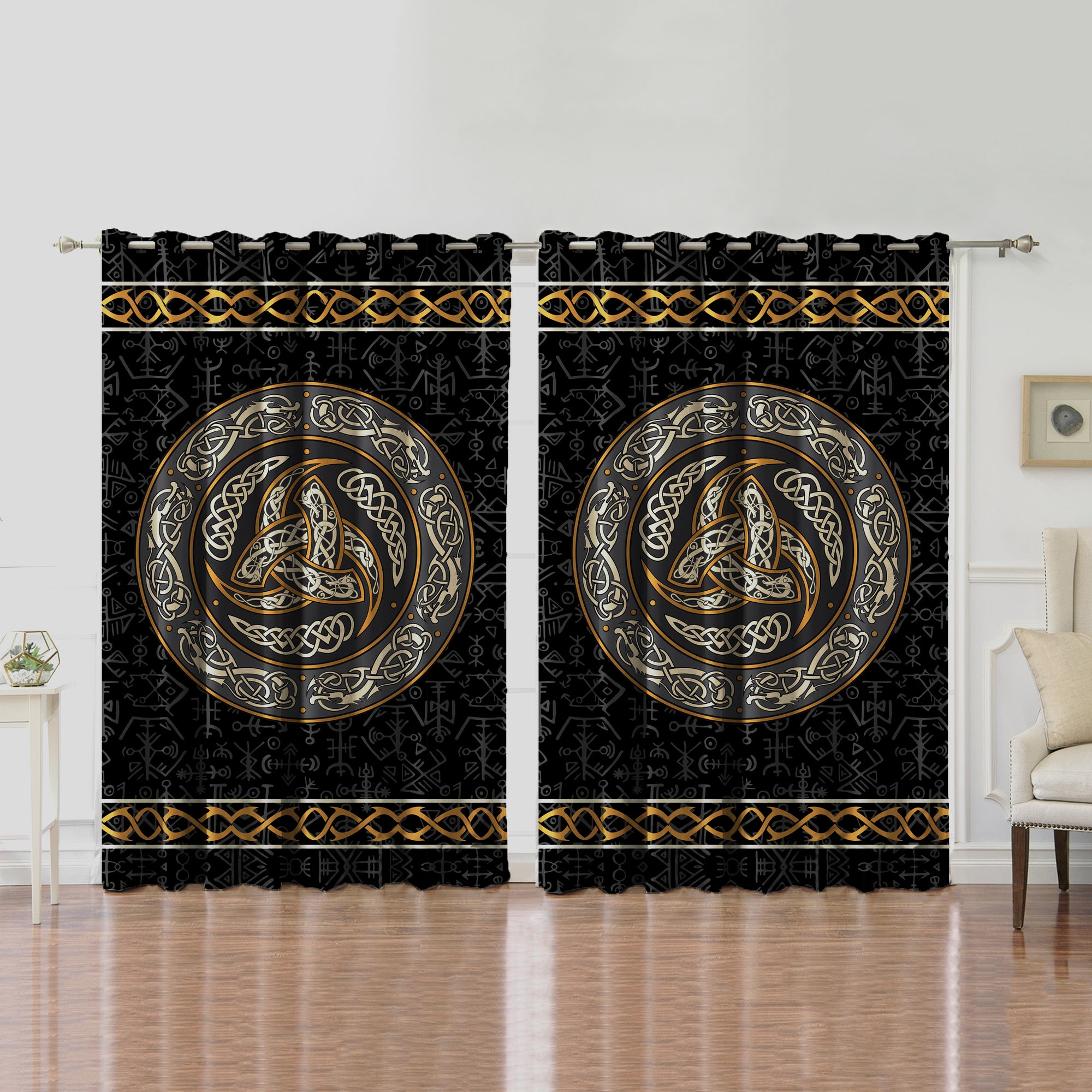 Awesome hoodied Pattern Viking All Printed 3D Grommet Window Curtains- HD16