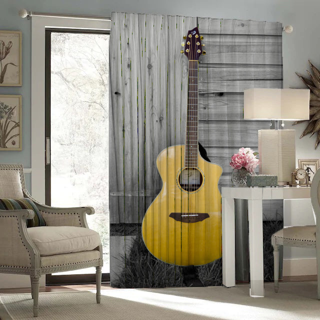 Awesome hoodied Guitar Printed 3D Grommet Window Curtains - HB00020