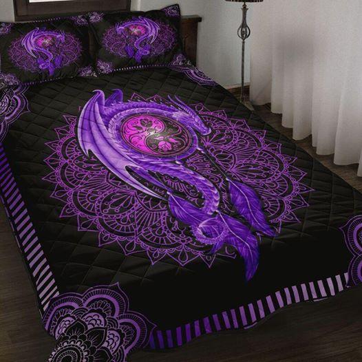 Awesome Hoodied Treble Clef And Hummingbirds Quilt Bed Set Dragon Violet HDQ015