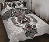 Awesome Hoodied Viking Quilt Bed Set White, Odin&#39;s Ravens Fenrir Skoll And Hati Valknut-VNBD0001