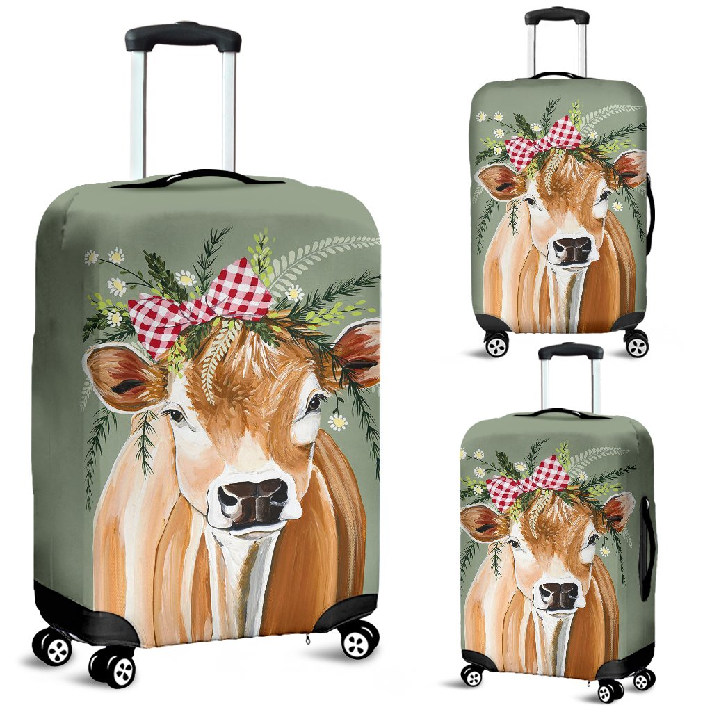 Awesome Hoodied Cow And Flowers-02 Luggage Cover For Everyone KHCAF02