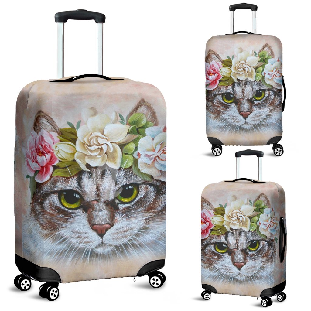 Awesome Hoodied Cat And Flowers-02 Luggage Cover For Everyone KHCF02