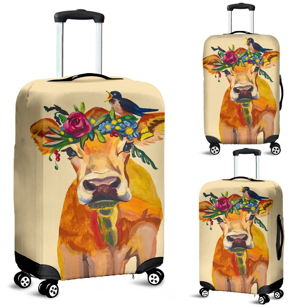 Awesome Hoodied Cow, Bird And Flowers Luggage Cover For Everyone KHCBF