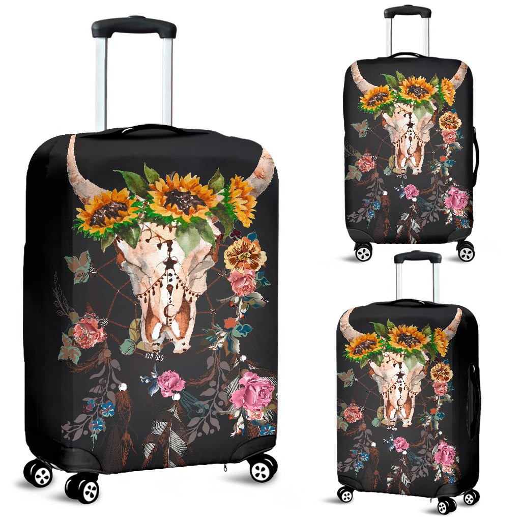 Awesome Hoodied COW SKULL, SUNFLOWERS AND ROSES Luggage Cover For Everyone KHCSSAR