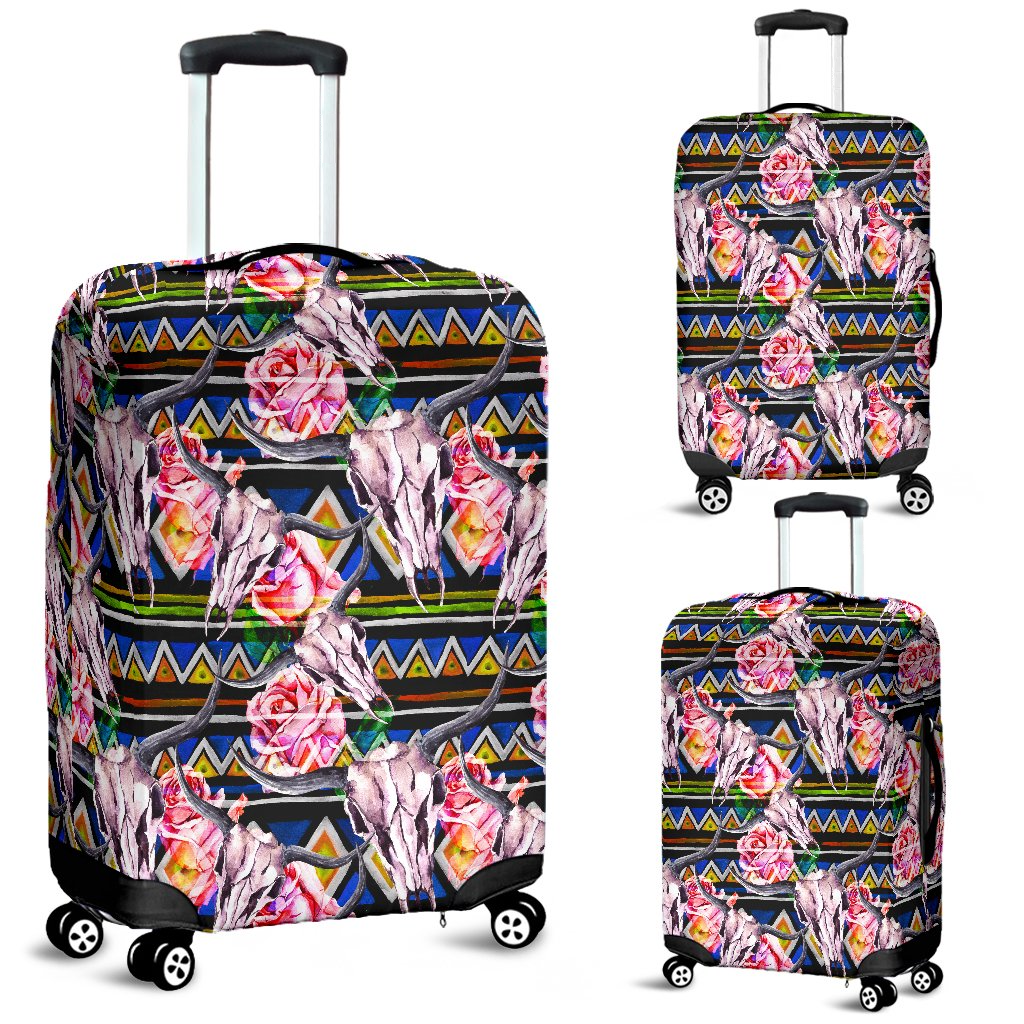 Awesome Hoodied COW SKULL, BROCADE MOTIFS AND ROSES Luggage Cover For Everyone KHCSBMAR