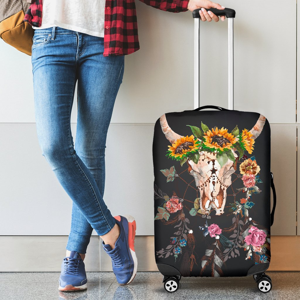 Awesome Hoodied COW SKULL, SUNFLOWERS AND ROSES Luggage Cover For Everyone KHCSSAR
