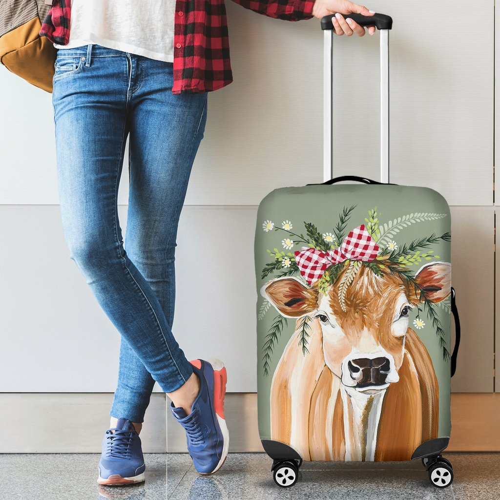 Awesome Hoodied Cow And Flowers-02 Luggage Cover For Everyone KHCAF02