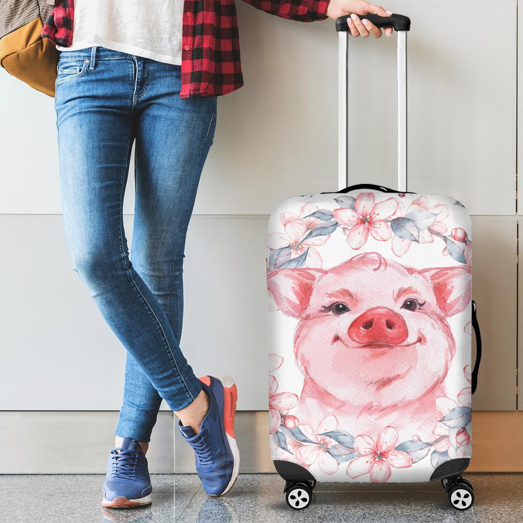 Awesome Hoodied Piggy And Flowers-01 Luggage Cover For Everyone KHPAF01