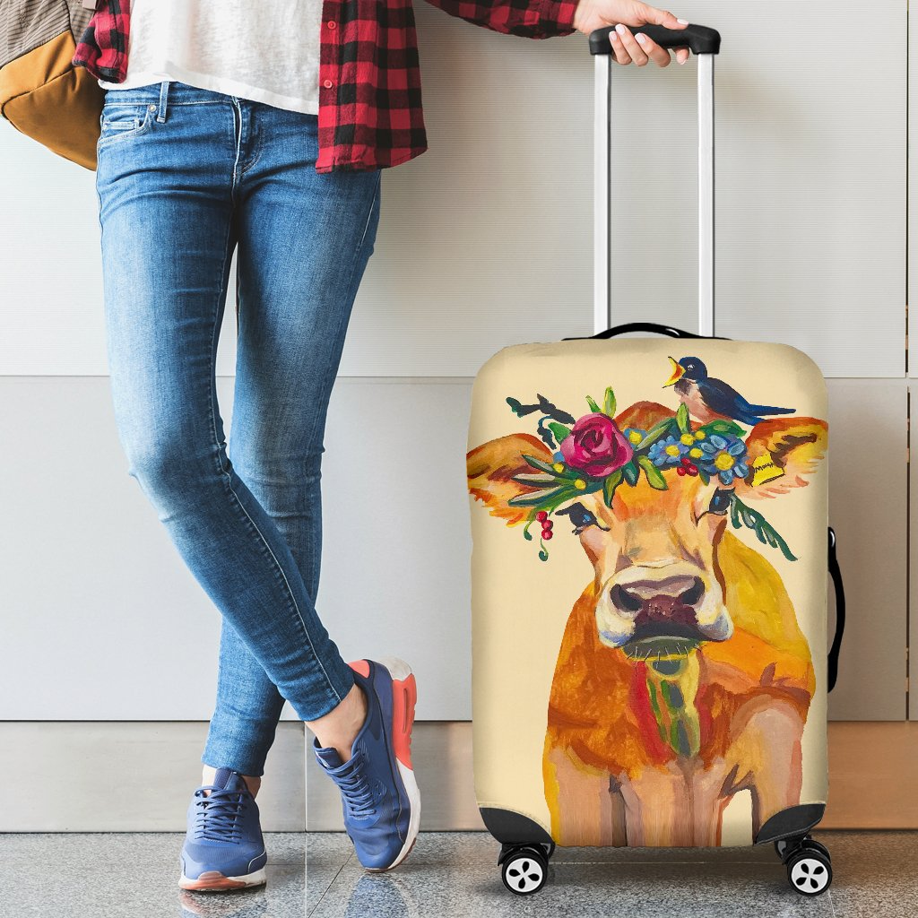 Awesome Hoodied Cow, Bird And Flowers Luggage Cover For Everyone KHCBF