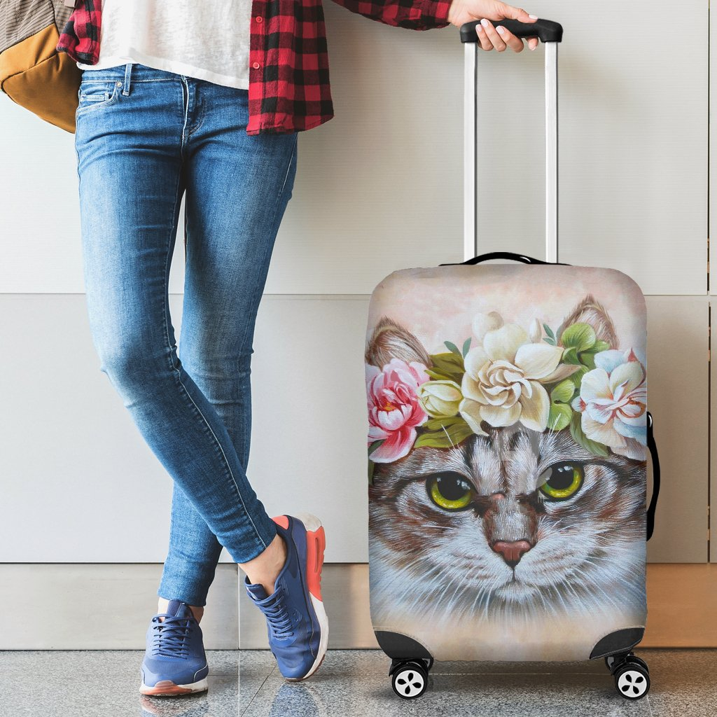 Awesome Hoodied Cat And Flowers-02 Luggage Cover For Everyone KHCF02