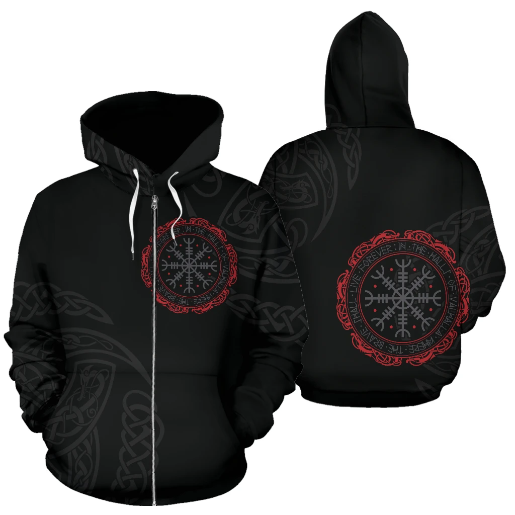 Awesome hoodied 3D ALL Print Viking Helm Of Awe Aegishjalmur Triskele-Men and Women Hoodie Zip Hoodies- VN0060