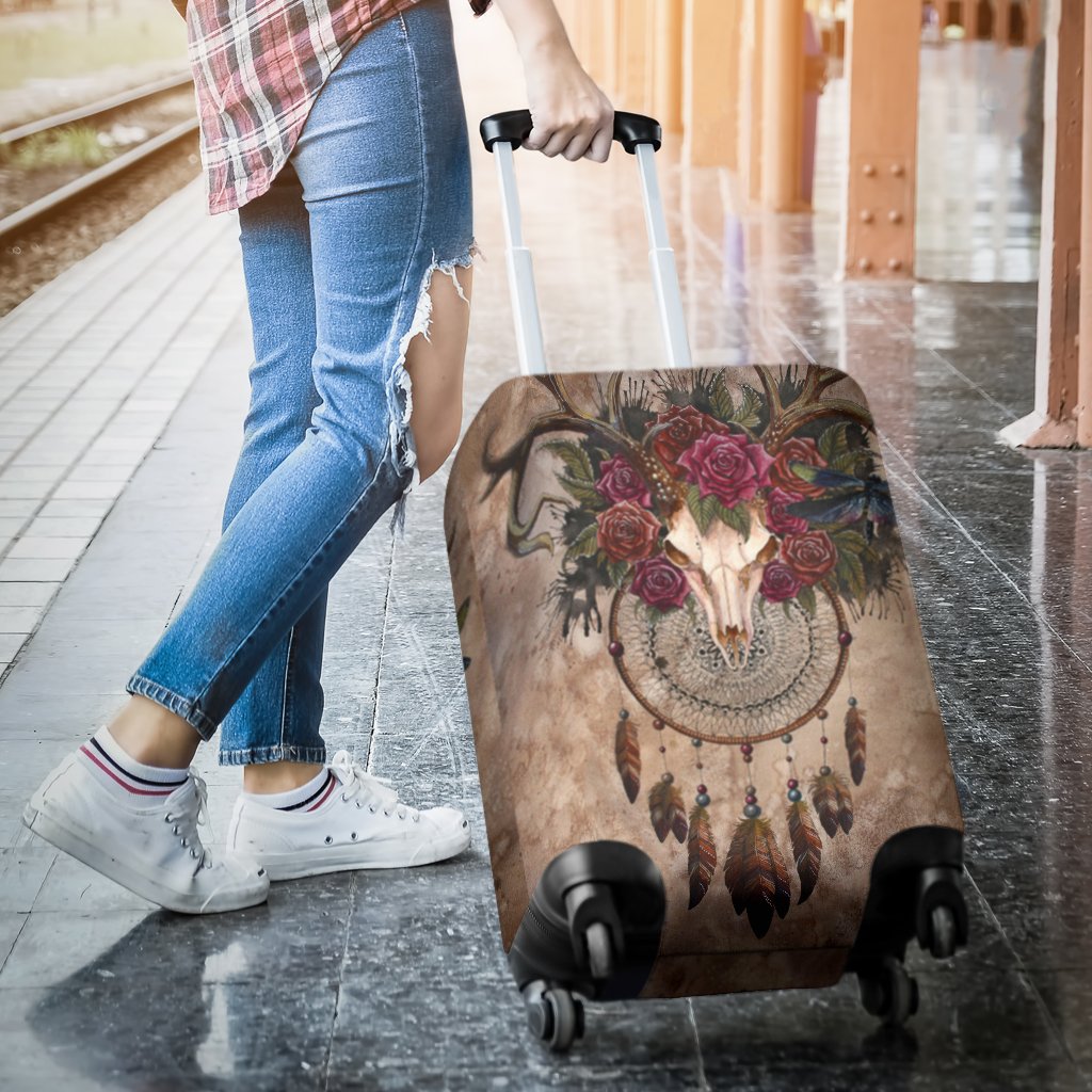 Awesome Hoodied Deer Skull, Dreamcatcher And Flowers Luggage Cover For Everyone KHDSDAF