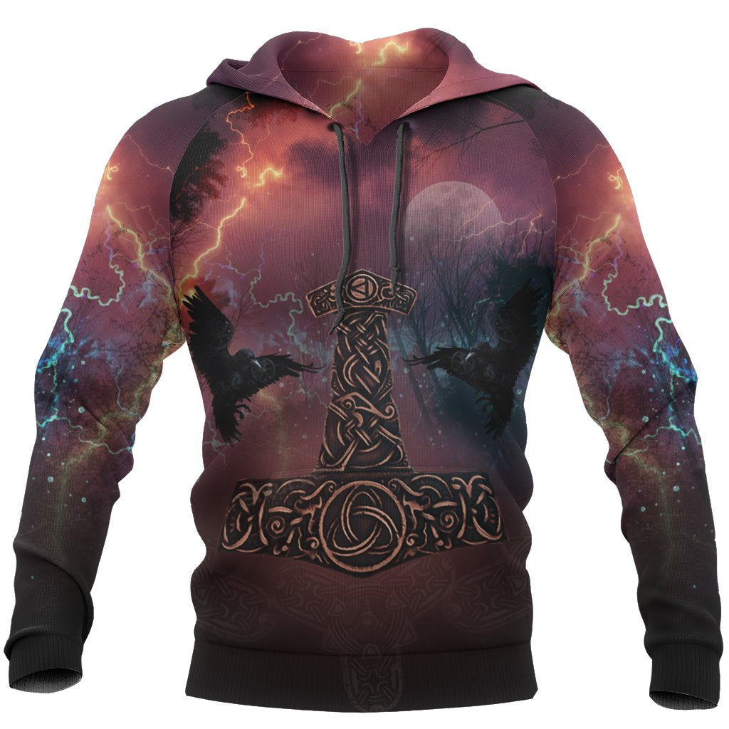 Awesome hoodied 3D ALL Print Viking Pullover Hoodie, Mjolnir Raven Of Odin FOR Men and Women- VN0067