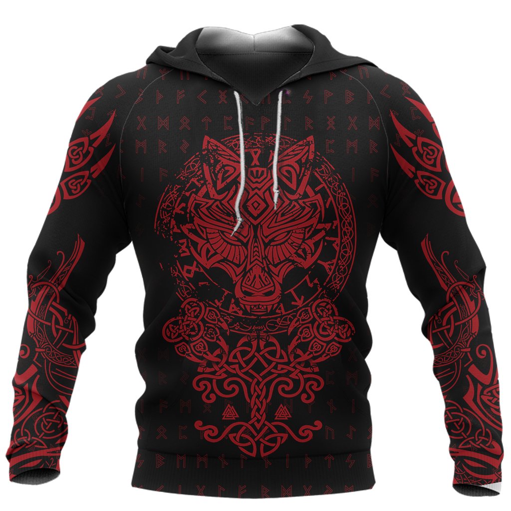 AwesomeHoodie Viking Fenrir Wolf Red Hoodie for Men and Women DC069