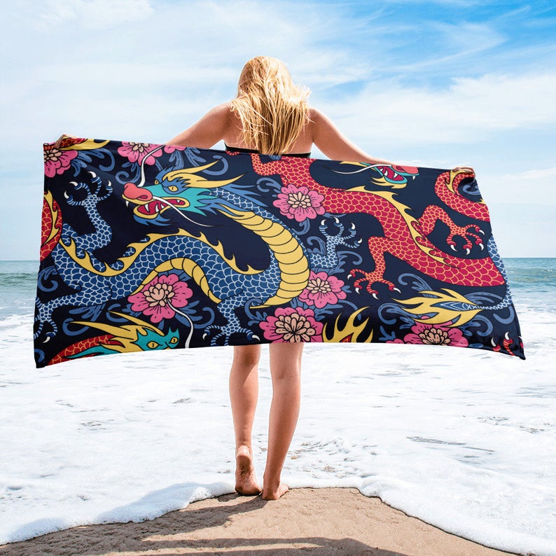 Awesome Hoodies 3D all print DRAGON JAPAN- BEACH TOWEL VNB0009