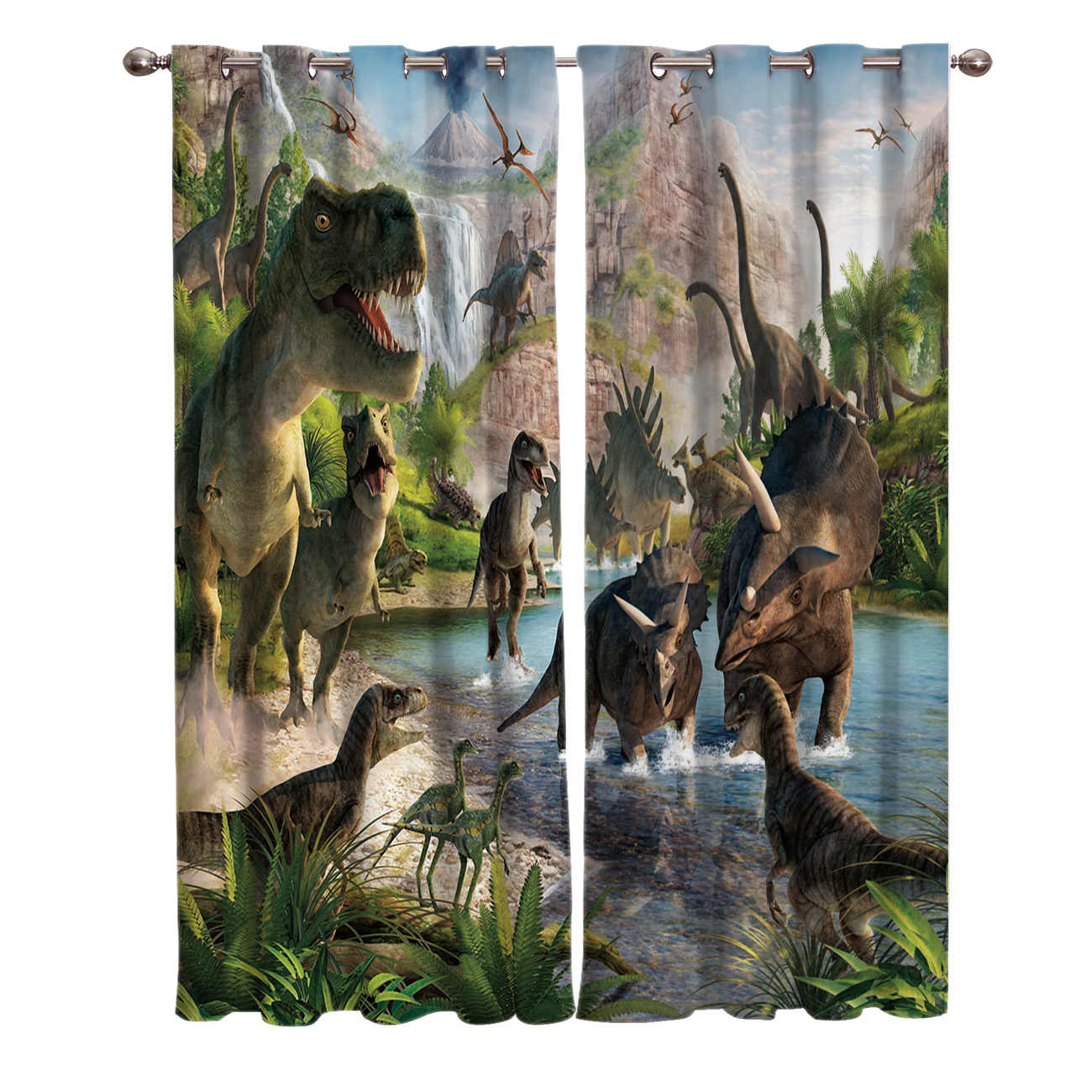 Awesome hoodied Dinosaurs Printed 3D Grommet Window Curtains - HB0007