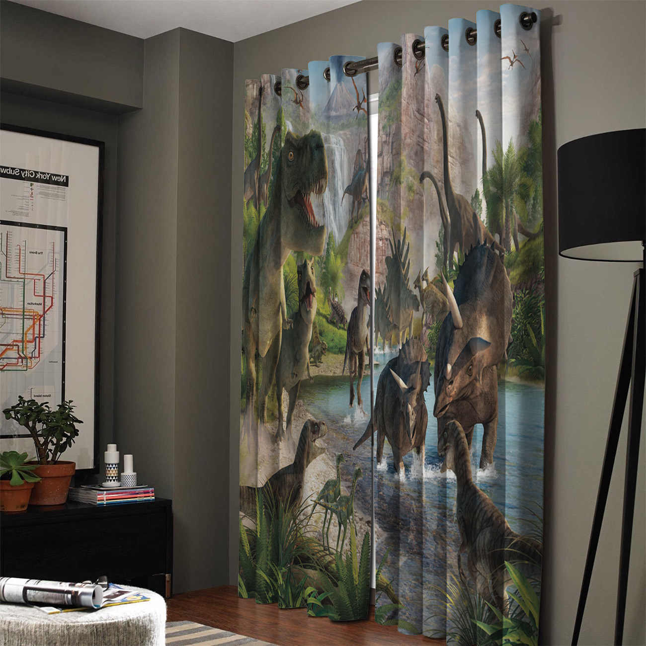 Awesome hoodied Dinosaurs Printed 3D Grommet Window Curtains - HB0007