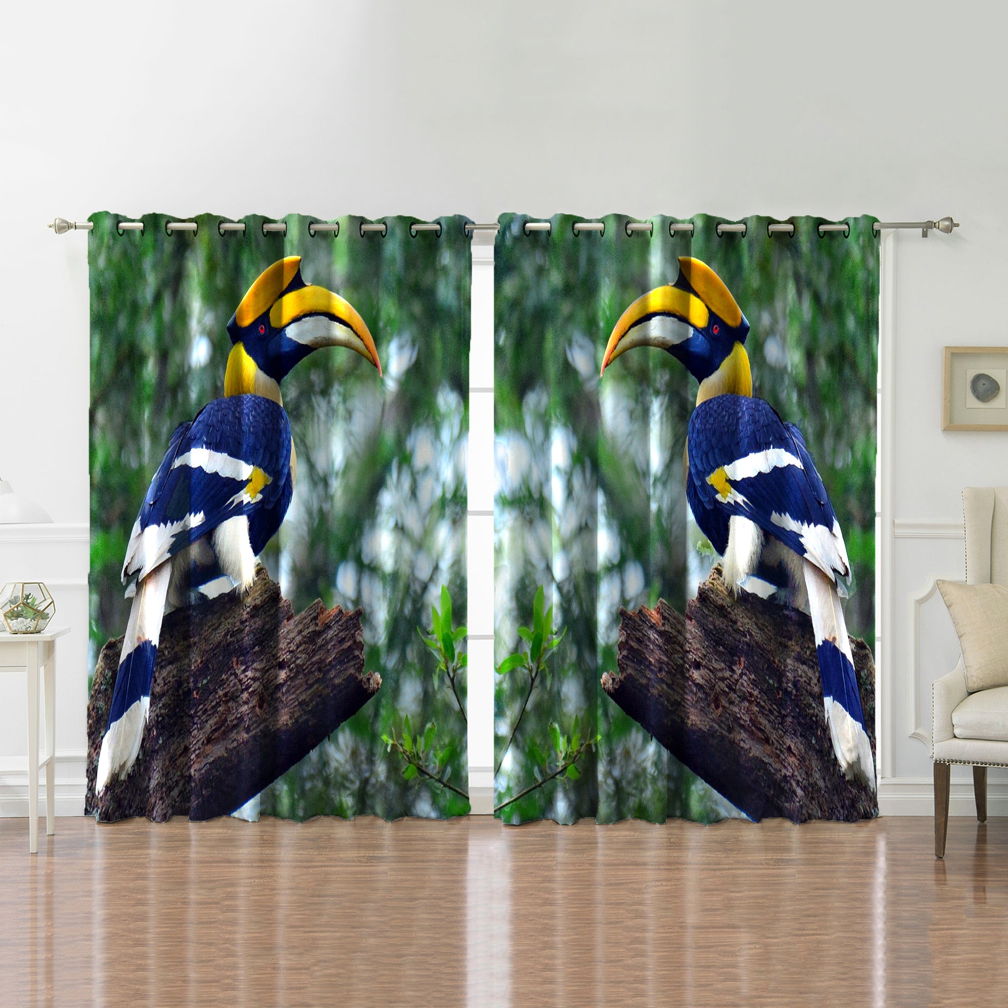 Awesome hoodied 3D all print Bird Great Hornbill Curtains  skull - VNC0054