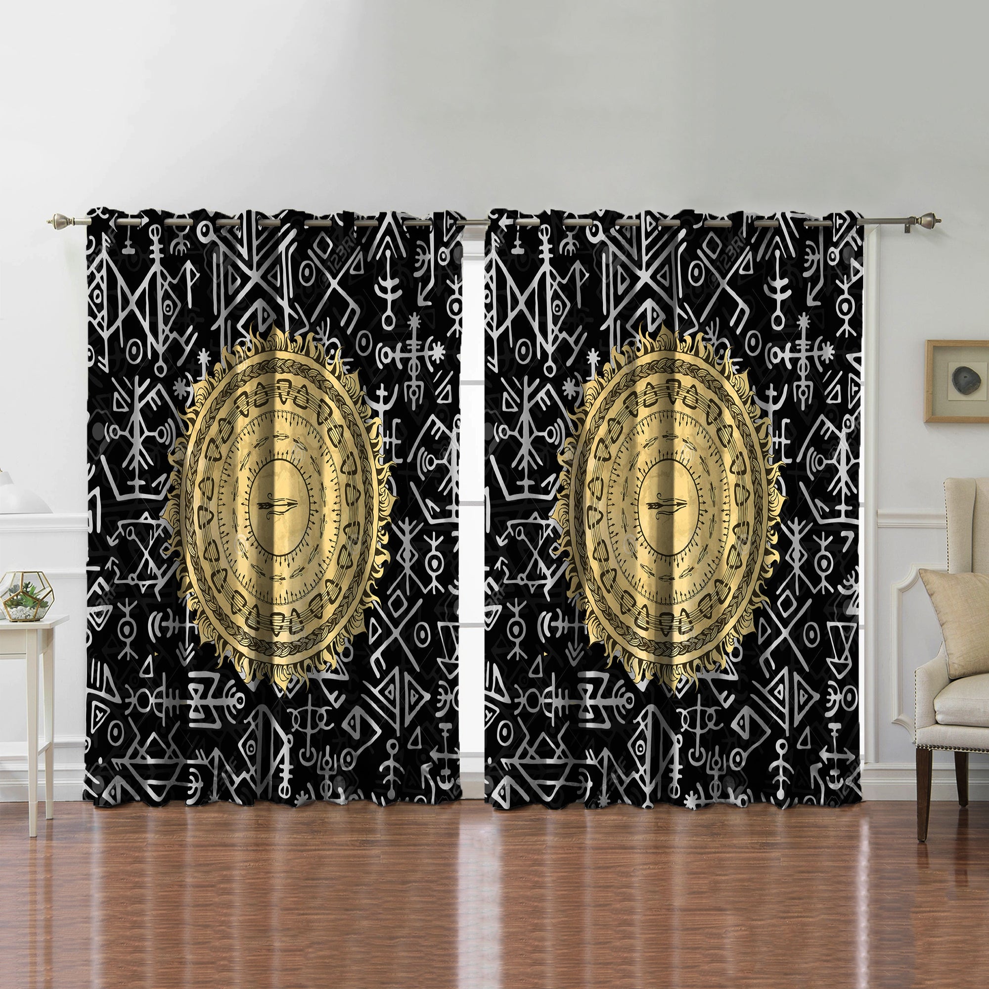 Awesome hoodied 3D all print Viking Curtains  skull - VNC0059