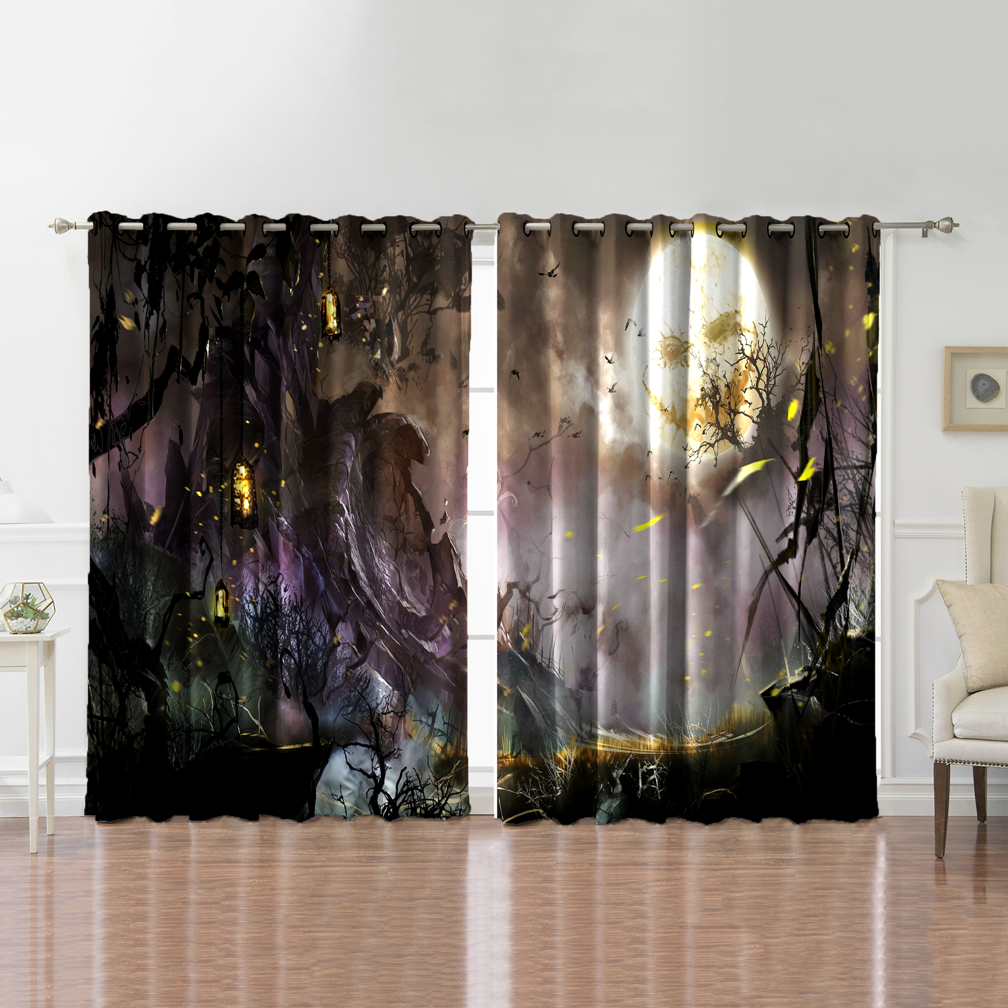 Awesome hoodied Pattern Halloween All Printed 3D Grommet Window Curtains- HD98