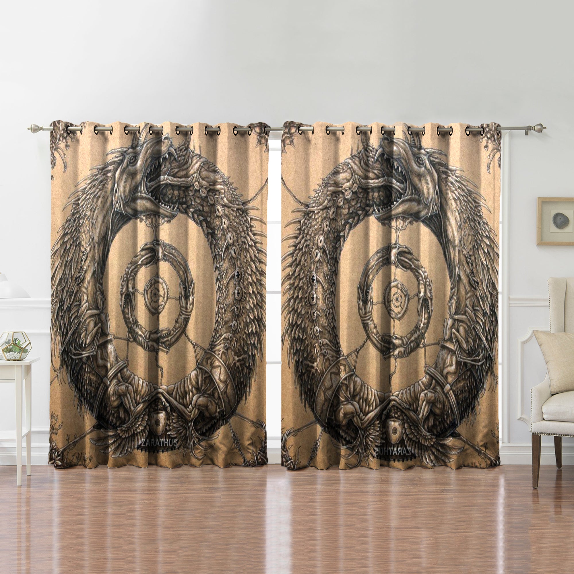Awesome hoodied 3D all print Viking Curtains  skull - VNC0061