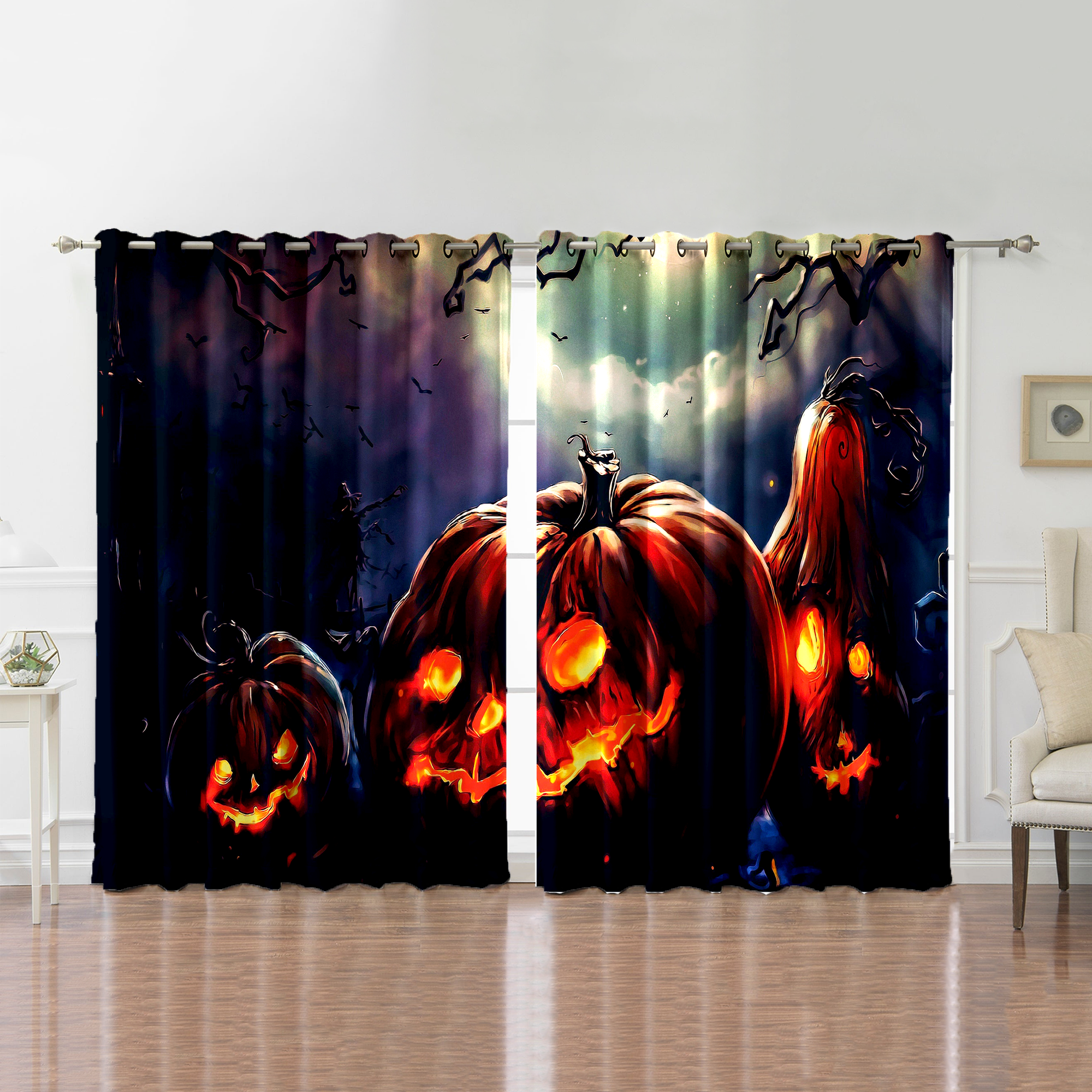 Awesome hoodied Pattern Halloween All Printed 3D Grommet Window Curtains- HD94