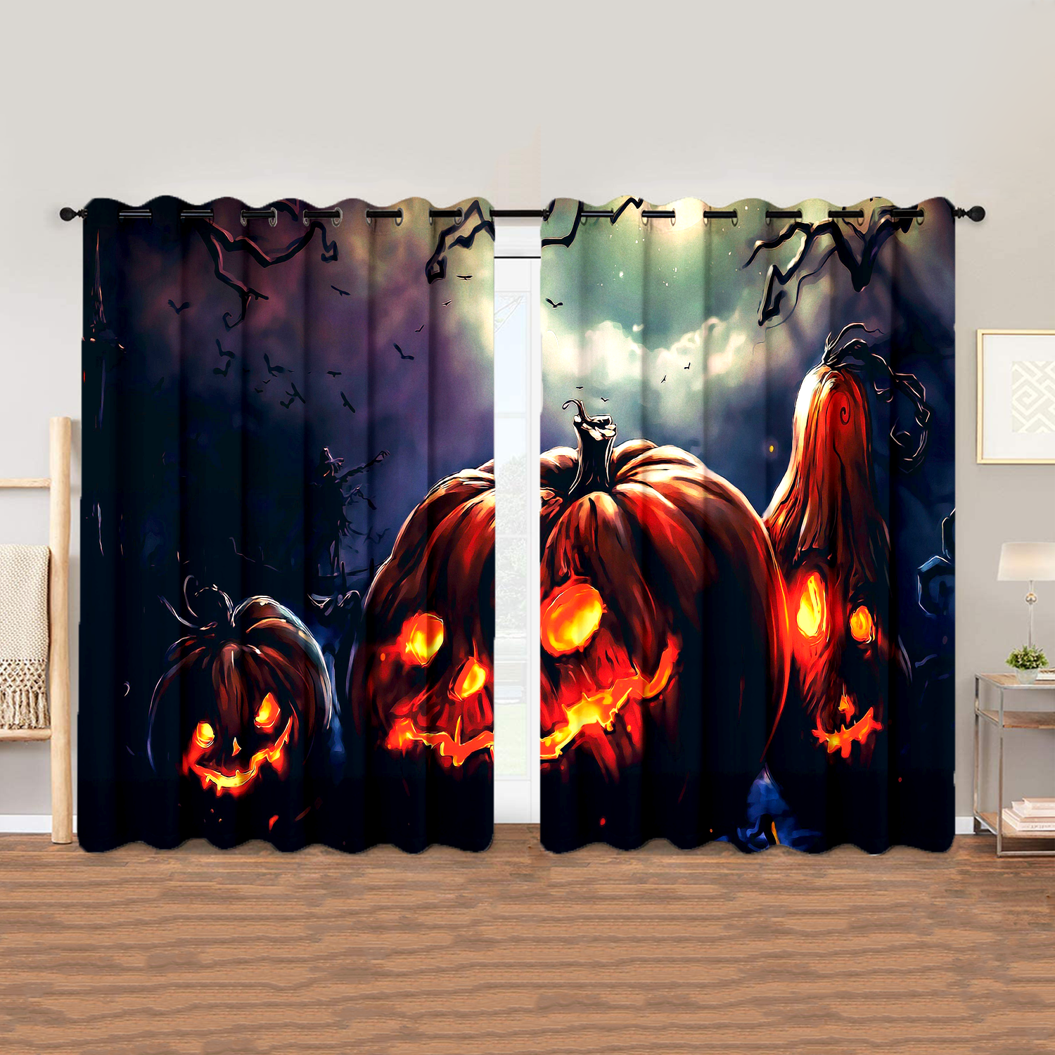 Awesome hoodied Pattern Halloween All Printed 3D Grommet Window Curtains- HD94