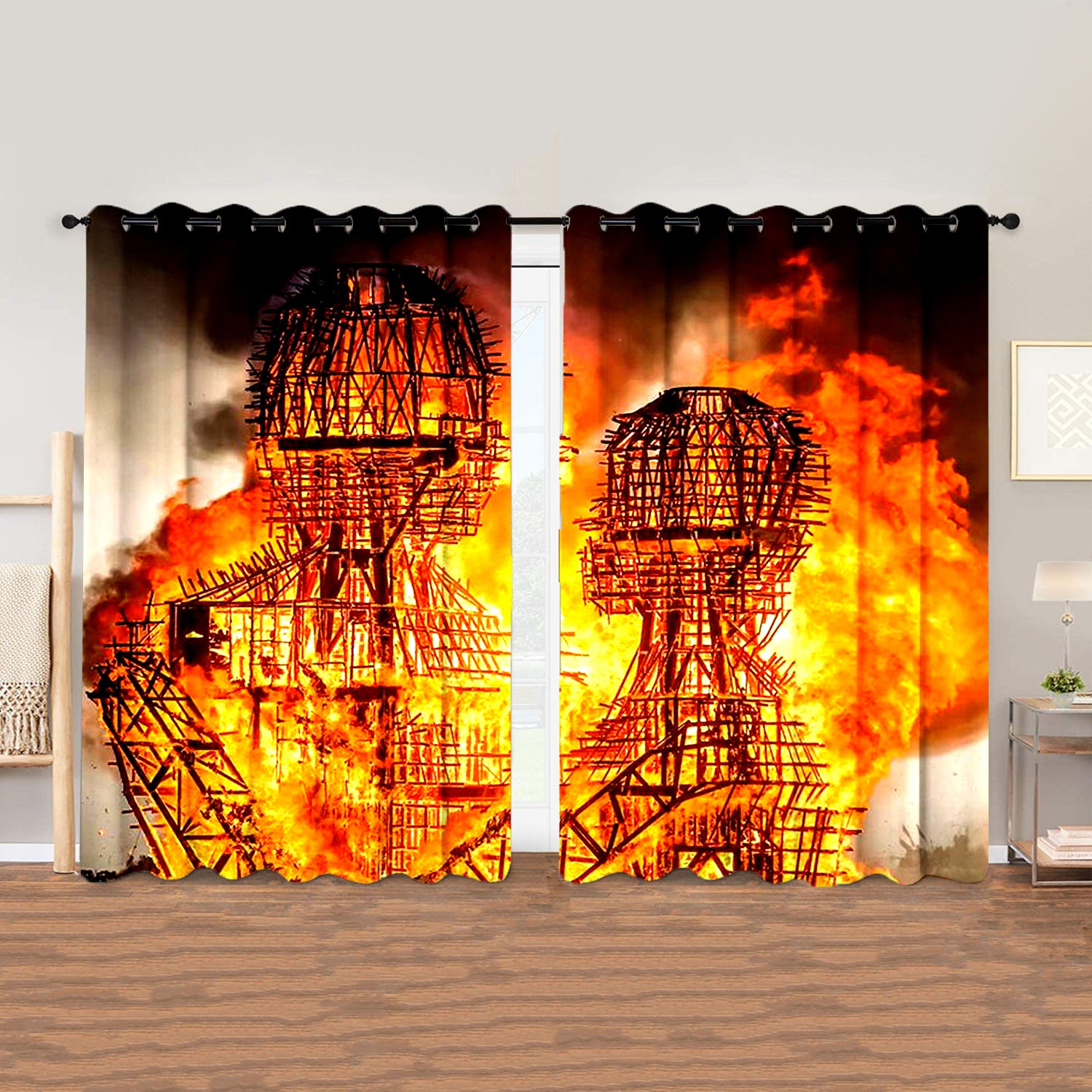 Awesome hoodied Burning Man All Printed 3D Grommet Window Curtains- NQC0015