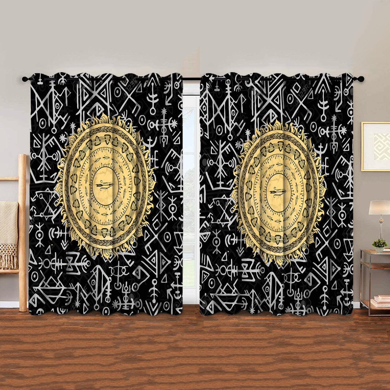 Awesome hoodied 3D all print Viking Curtains  skull - VNC0059