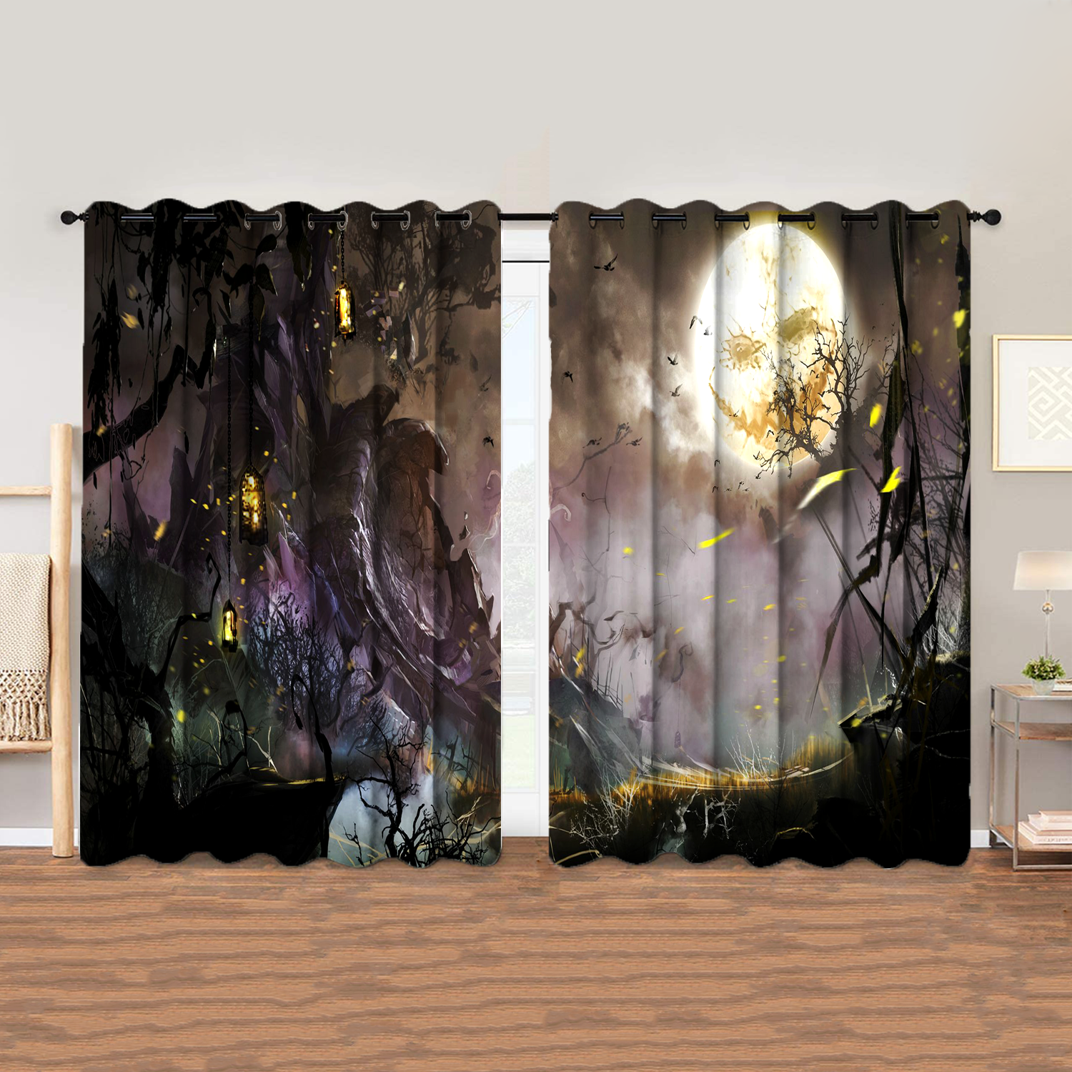 Awesome hoodied Pattern Halloween All Printed 3D Grommet Window Curtains- HD98