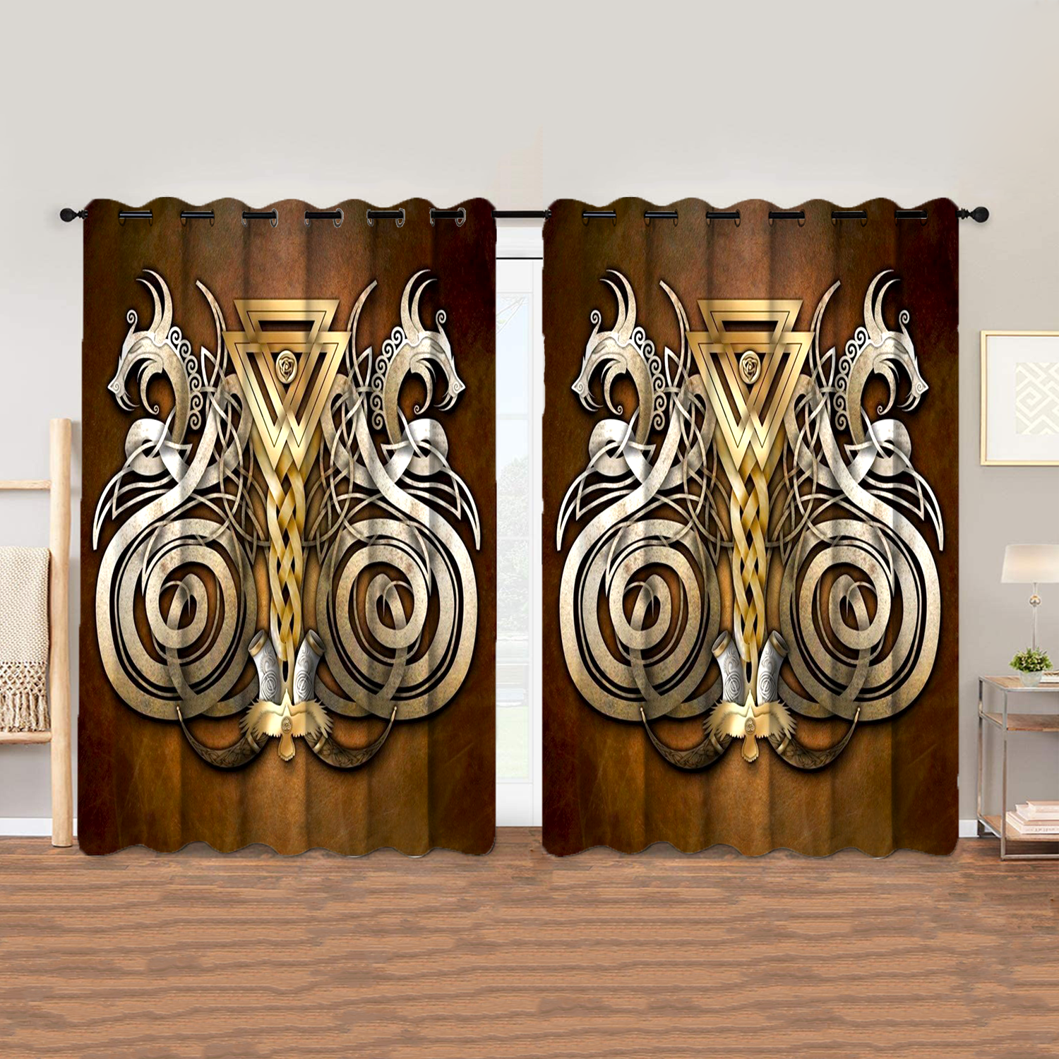 Awesome hoodied Pattern Viking All Printed 3D Grommet Window Curtains- HD99