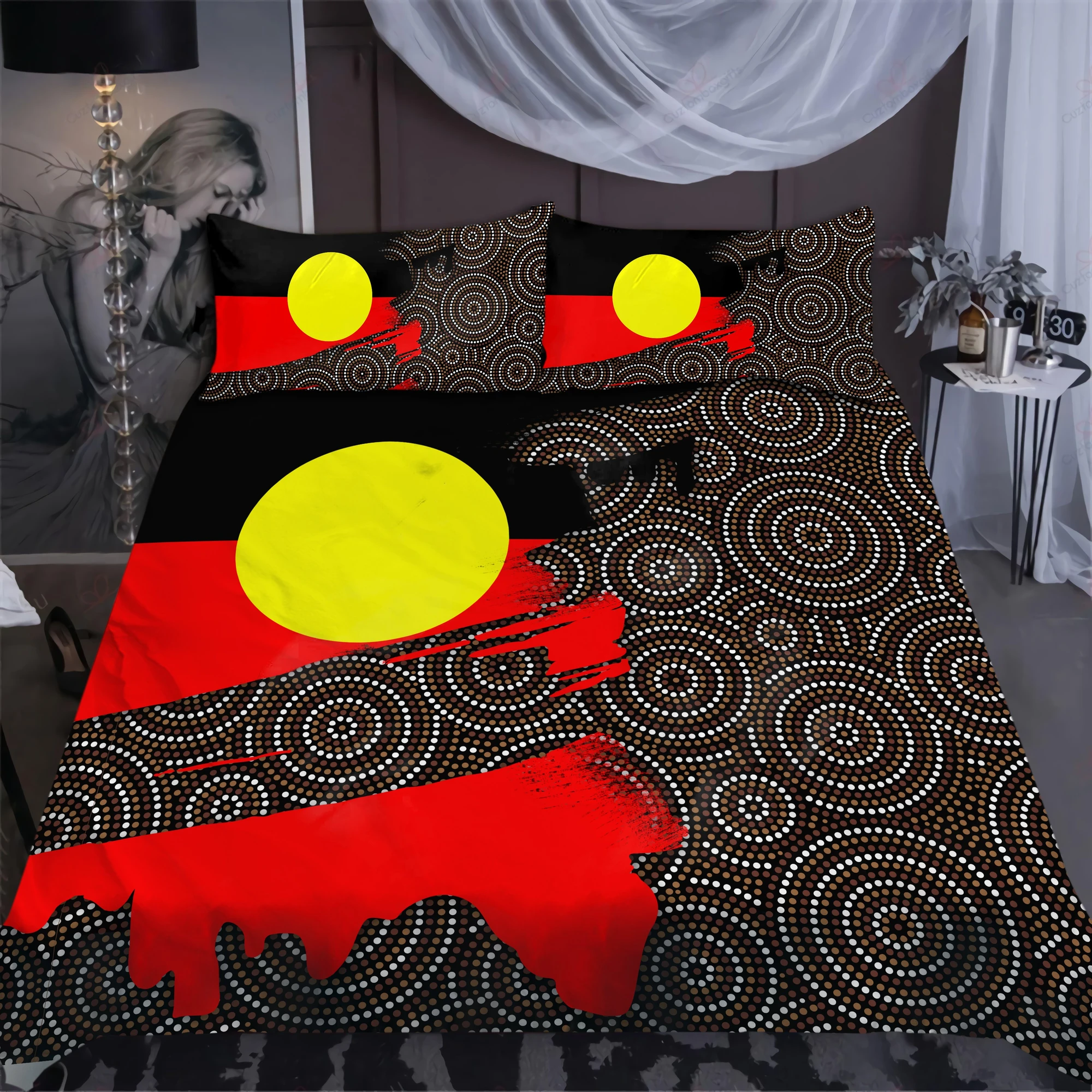 Awesome Hoodied 3D all over print Aboriginal Flag and Pattern Bedding Sets NQBS0013