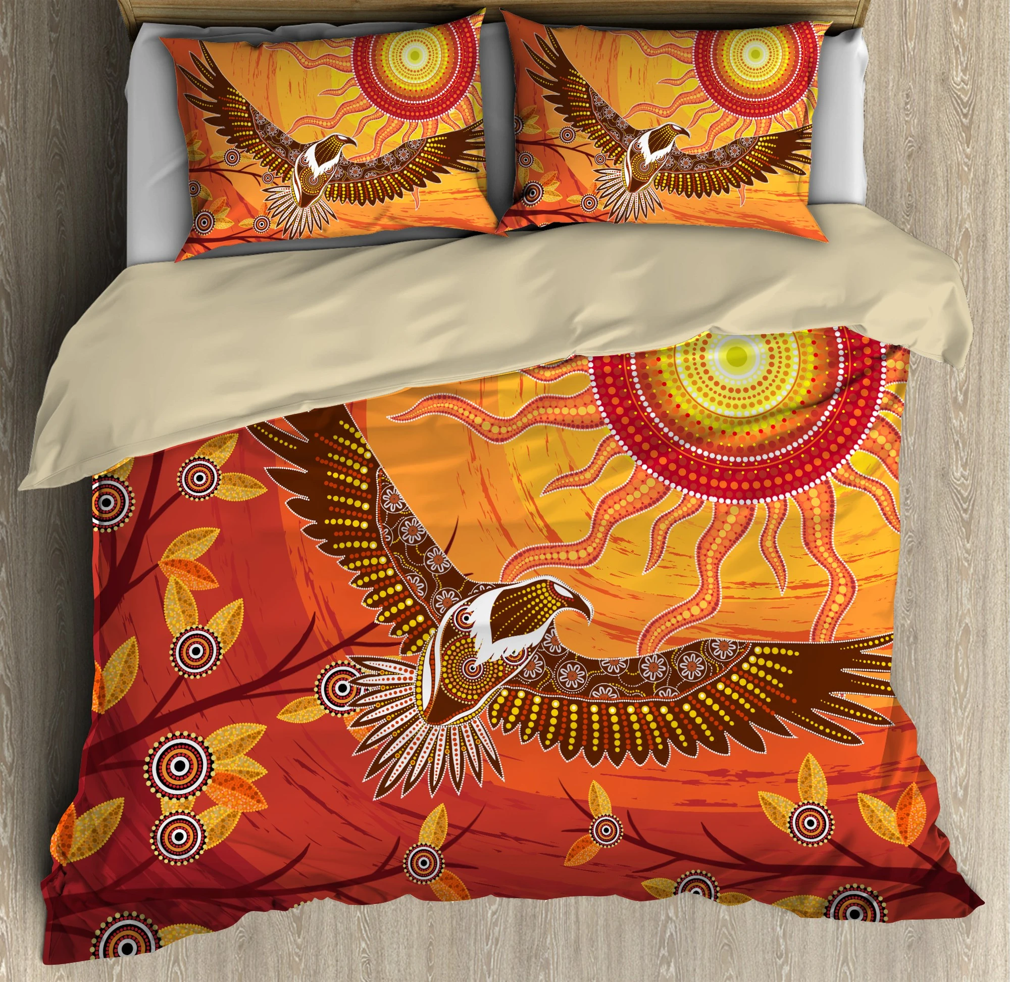 Awesome Hoodied 3D all over print Aboriginal Eagle flying into sunset, Australia Indigenous  Bedding Sets NQBS007