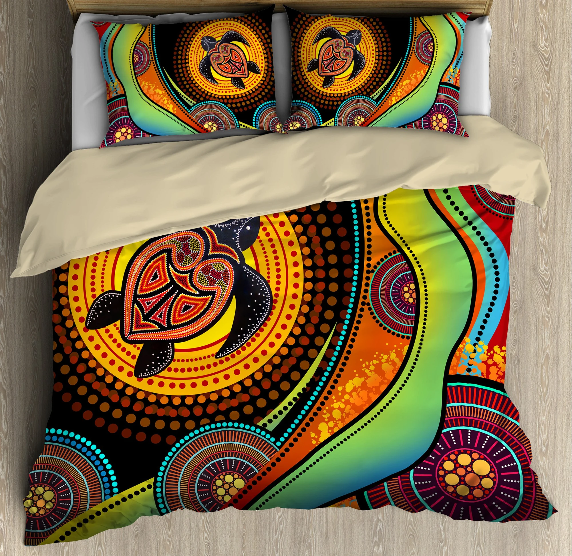 Awesome Hoodied 3D all over print Aboriginal Bedding Set, Australia Turtles Painting Art Bedding Sets NQBS0011